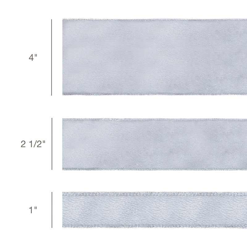 1" Wired Shimmer Satin | Silver with Silver Backing | 10 Yard Roll