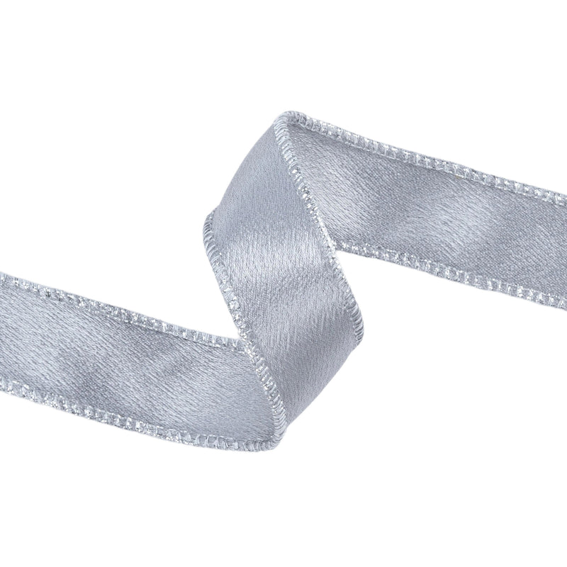 1" Wired Shimmer Satin | Silver with Silver Backing | 10 Yard Roll