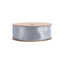 1" Wired Shimmer Satin Ribbon | Silver with Silver Backing | 10 Yard Roll
