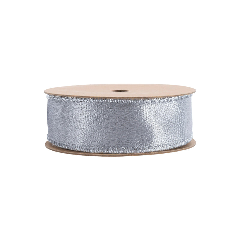 1" Wired Shimmer Satin | Silver with Silver Backing | 10 Yard Roll