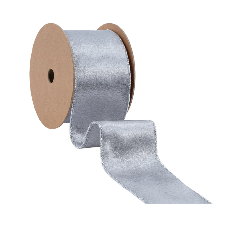 2 1/2" Wired Shimmer Satin | Silver with Silver Backing | 10 Yard Roll