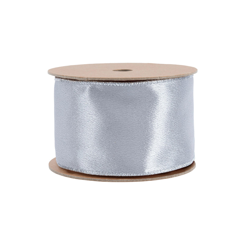 2 1/2" Wired Shimmer Satin | Silver with Silver Backing | 10 Yard Roll