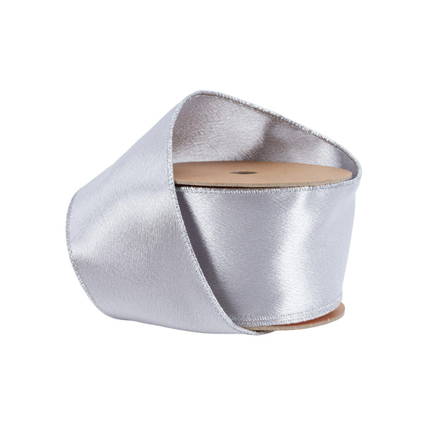 2 1/2" Wired Shimmer Satin | Silver with Silver Backing | 10 Yard Roll