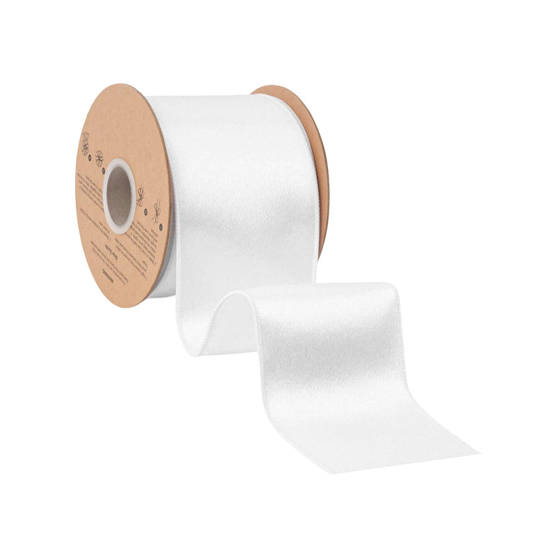 4" Wired Shimmer Satin | White with White Backing | 10 Yard Roll