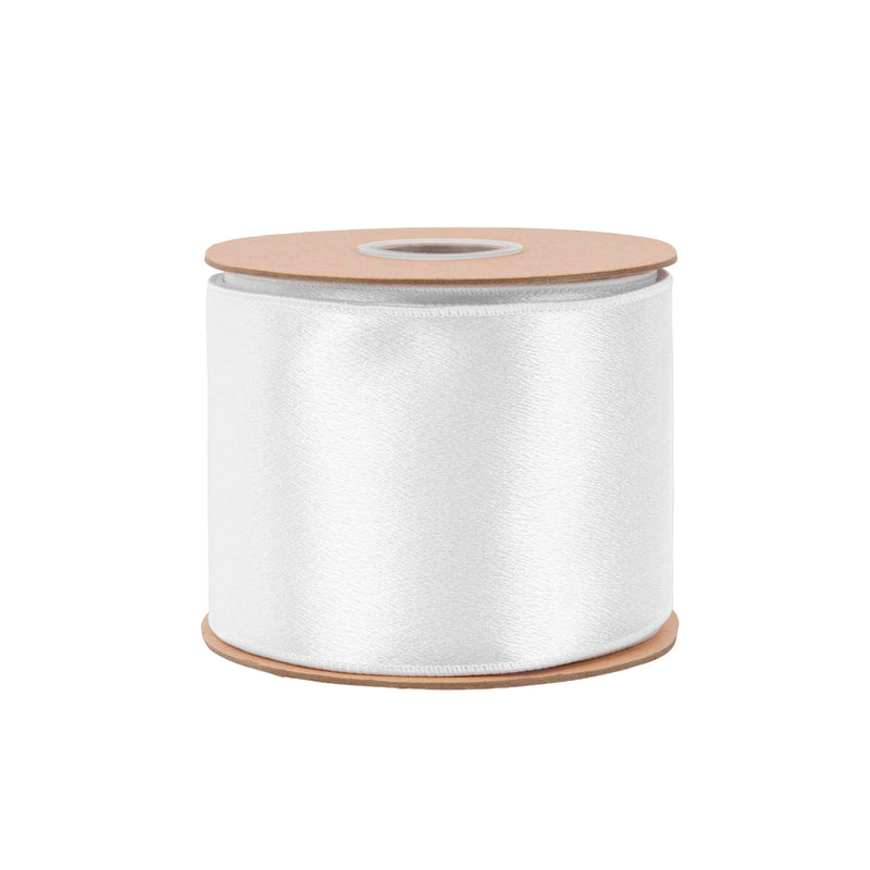 4" Wired Shimmer Satin | White with White Backing | 10 Yard Roll