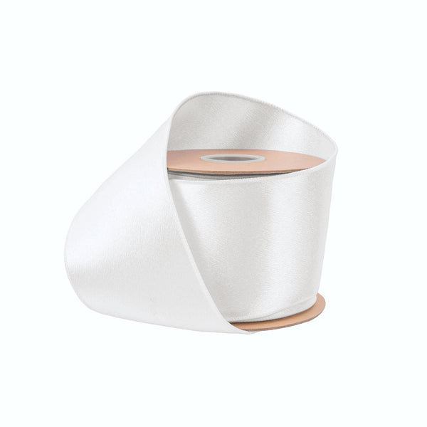 4" Wired Shimmer Satin | White with White Backing | 10 Yard Roll