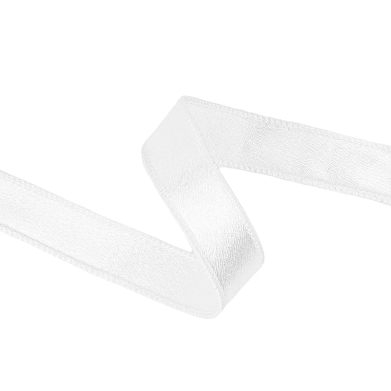 1" Wired Shimmer Satin | White with White Backing | 10 Yard Roll