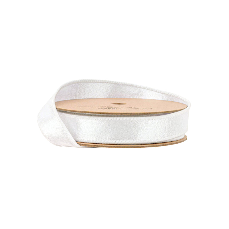 1" Wired Shimmer Satin | White with White Backing | 10 Yard Roll