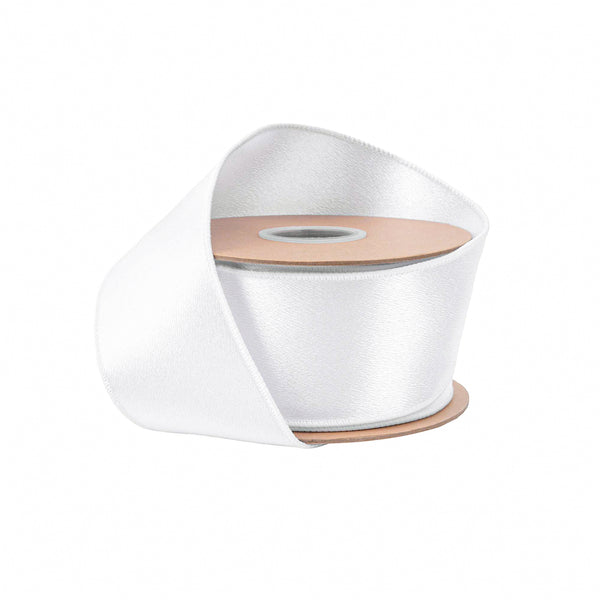 2 1/2" Wired Shimmer Satin | White with White Backing | 10 Yard Roll