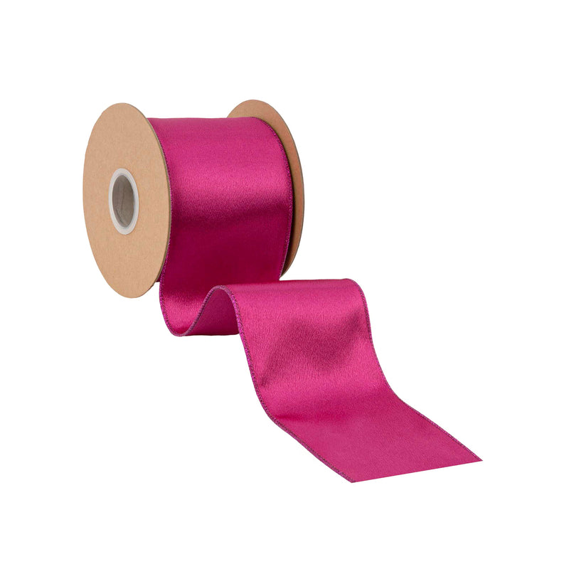4" Wired Shimmer Satin | Fuchsia with Fuchsia Backing | 10 Yard Roll
