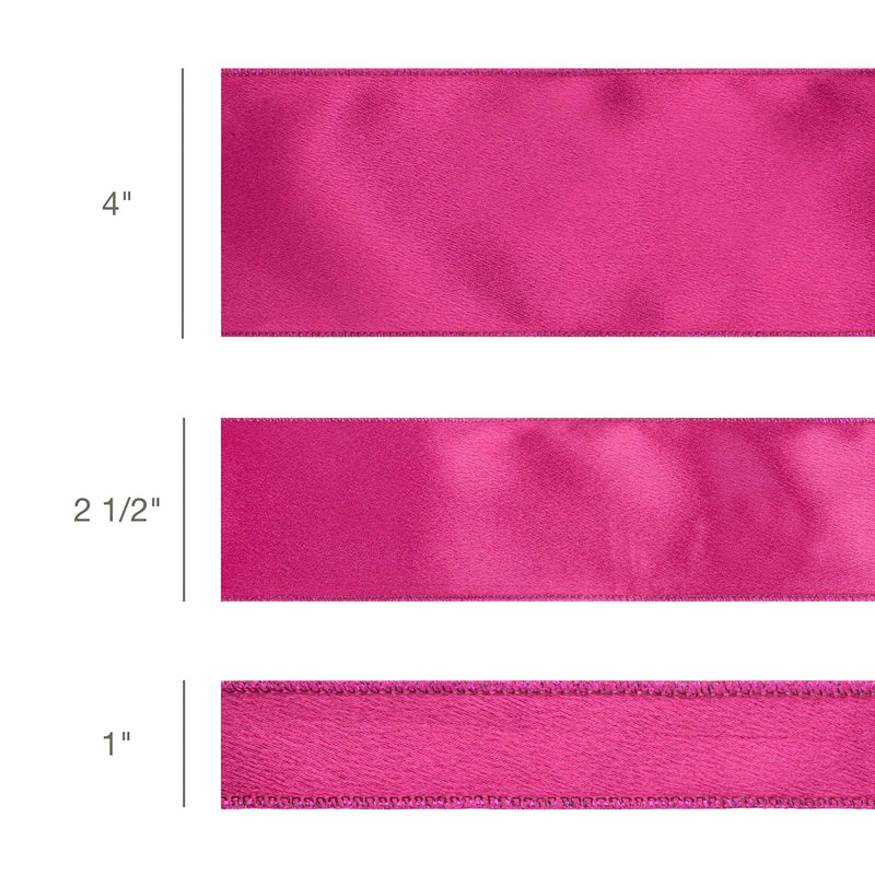 4" Wired Shimmer Satin | Fuchsia with Fuchsia Backing | 10 Yard Roll