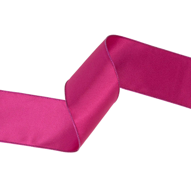 4" Wired Shimmer Satin | Fuchsia with Fuchsia Backing | 10 Yard Roll