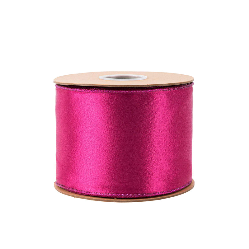 4" Wired Shimmer Satin | Fuchsia with Fuchsia Backing | 10 Yard Roll