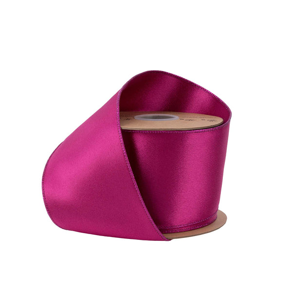 4" Wired Shimmer Satin | Fuchsia with Fuchsia Backing | 10 Yard Roll