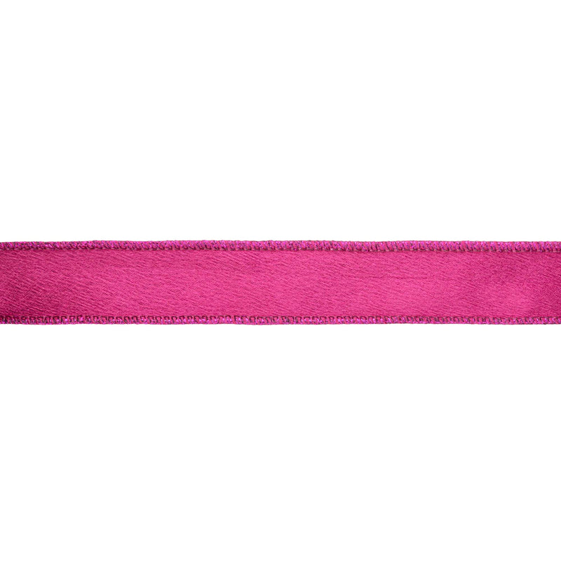 1" Wired Shimmer Satin | Fuchsia with Fuchsia Backing | 10 Yard Roll