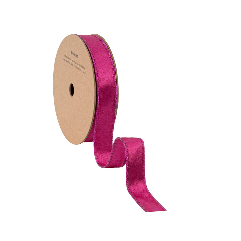 1" Wired Shimmer Satin | Fuchsia with Fuchsia Backing | 10 Yard Roll