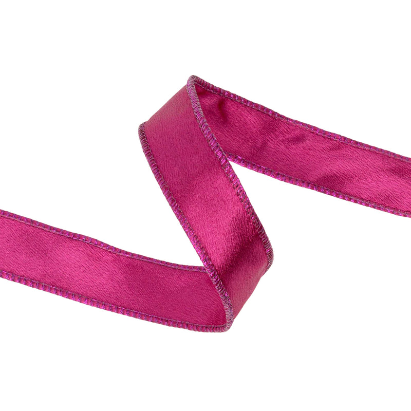 1" Wired Shimmer Satin | Fuchsia with Fuchsia Backing | 10 Yard Roll