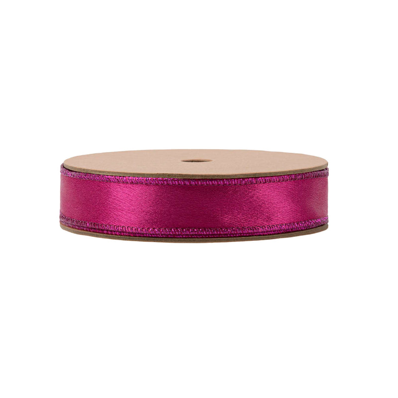 1" Wired Shimmer Satin | Fuchsia with Fuchsia Backing | 10 Yard Roll