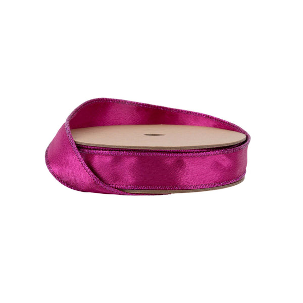 1" Wired Shimmer Satin | Fuchsia with Fuchsia Backing | 10 Yard Roll