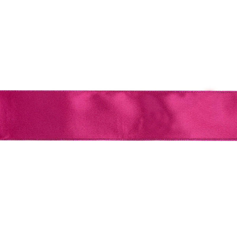 2 1/2" Wired Shimmer Satin | Fuchsia with Fuchsia Backing | 10 Yard Roll