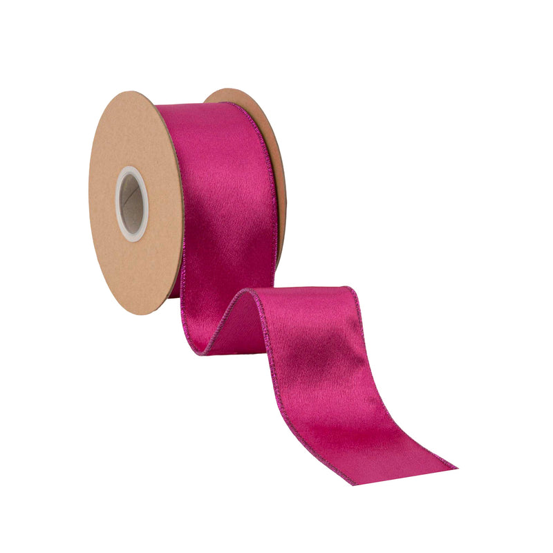 2 1/2" Wired Shimmer Satin | Fuchsia with Fuchsia Backing | 10 Yard Roll
