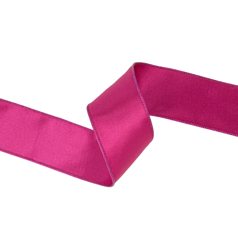2 1/2" Wired Shimmer Satin | Fuchsia with Fuchsia Backing | 10 Yard Roll