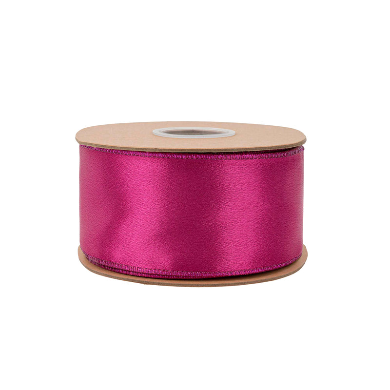 2 1/2" Wired Shimmer Satin | Fuchsia with Fuchsia Backing | 10 Yard Roll