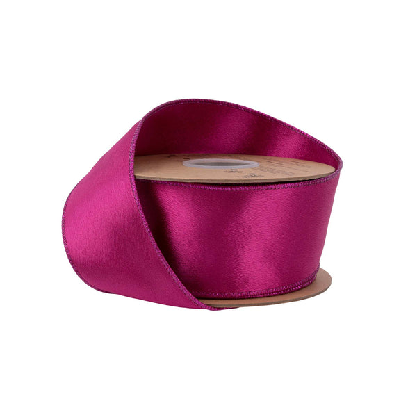 2 1/2" Wired Shimmer Satin | Fuchsia with Fuchsia Backing | 10 Yard Roll