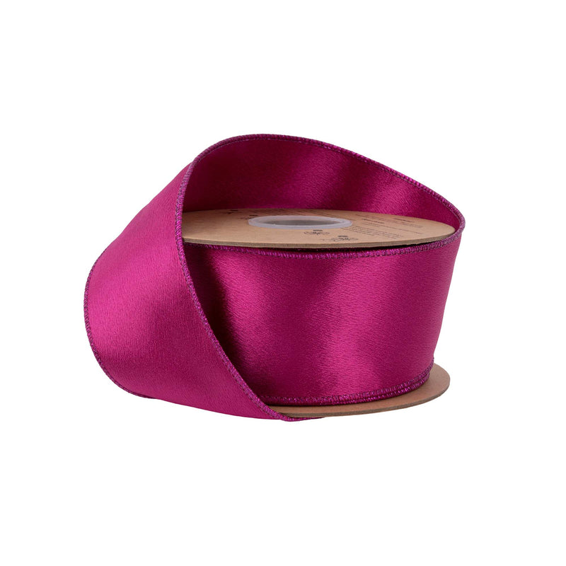 2 1/2" Wired Shimmer Satin | Fuchsia with Fuchsia Backing | 10 Yard Roll