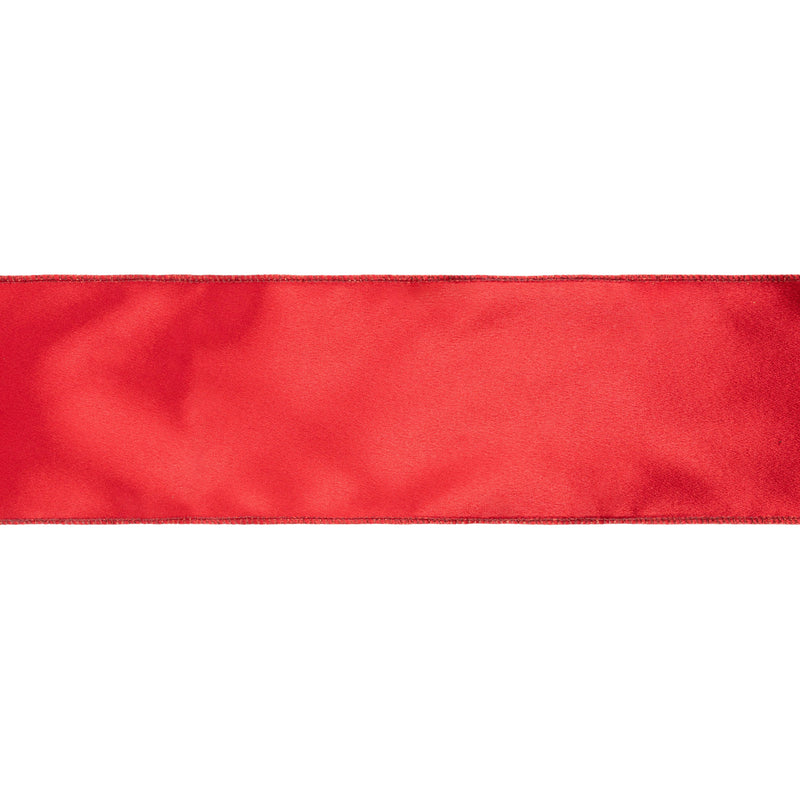 4" Wired Shimmer Satin | Red with Red Backing | 10 Yard Roll
