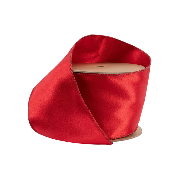 4" Wired Shimmer Satin | Red with Red Backing | 10 Yard Roll