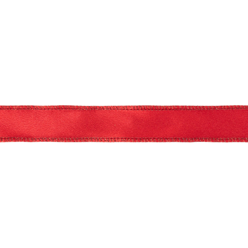1" Wired Shimmer Satin | Red with Red Backing | 10 Yard Roll