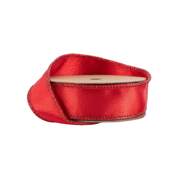 1" Wired Shimmer Satin | Red with Red Backing | 10 Yard Roll