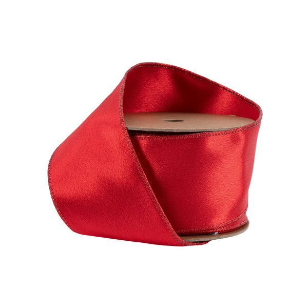 2 1/2" Wired Shimmer Satin | Red with Red Backing | 10 Yard Roll