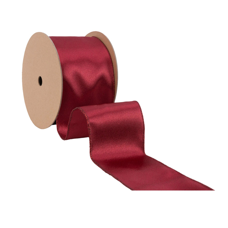 4" Wired Shimmer Satin | Wine with Wine Backing | 10 Yard Roll