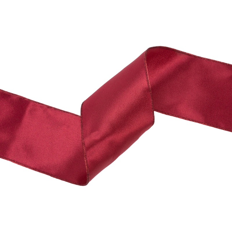 4" Wired Shimmer Satin | Wine with Wine Backing | 10 Yard Roll