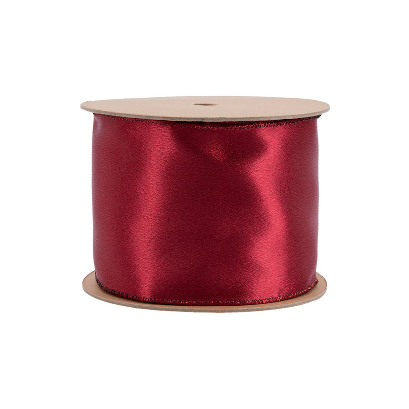 4" Wired Shimmer Satin | Wine with Wine Backing | 10 Yard Roll
