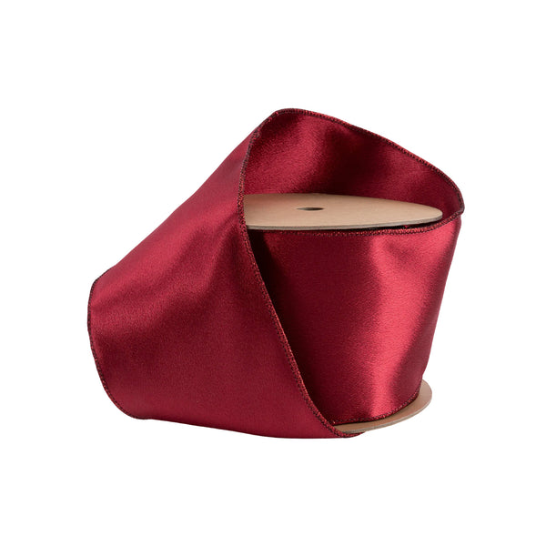 4" Wired Shimmer Satin | Wine with Wine Backing | 10 Yard Roll