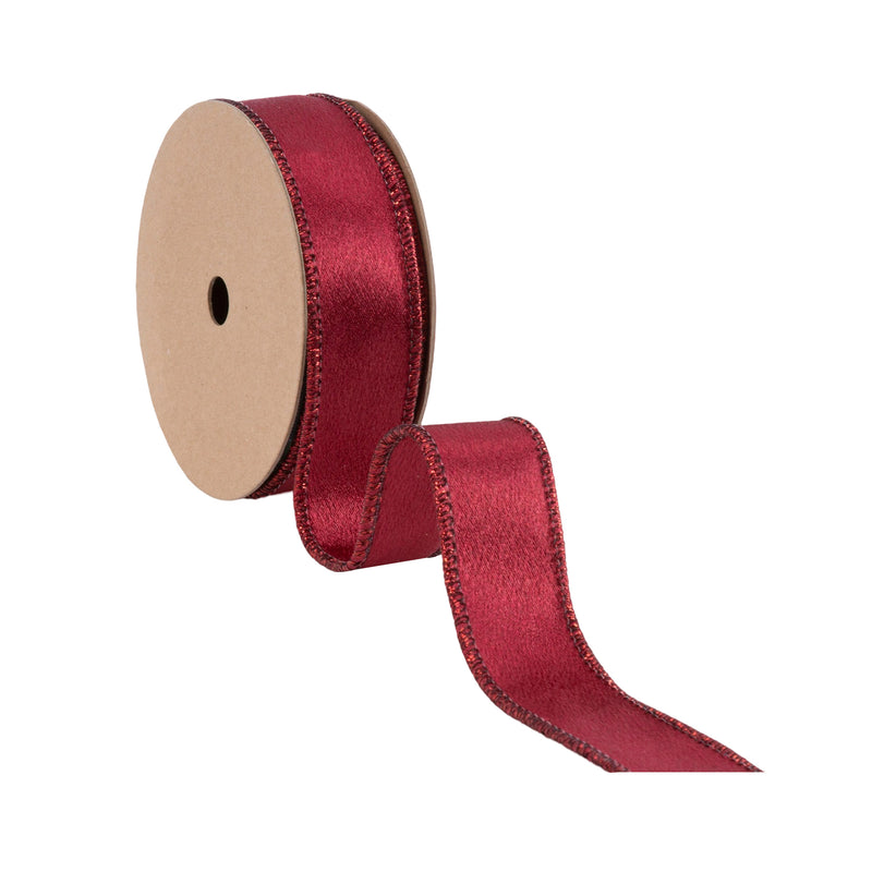 1" Wired Shimmer Satin | Wine with Wine Backing | 10 Yard Roll