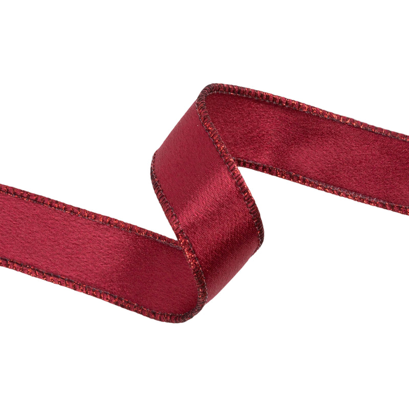 1" Wired Shimmer Satin | Wine with Wine Backing | 10 Yard Roll