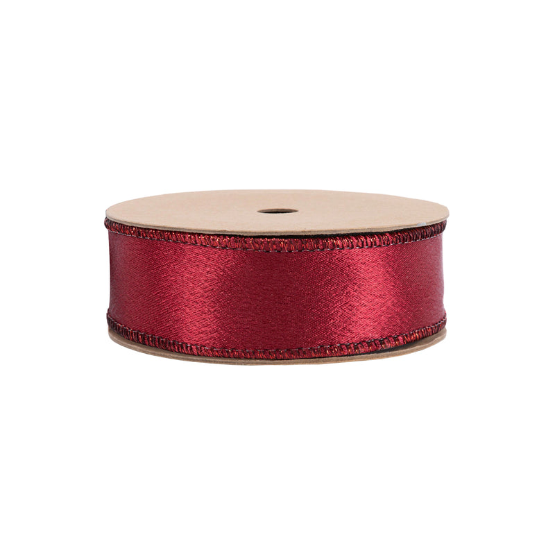 1" Wired Shimmer Satin | Wine with Wine Backing | 10 Yard Roll