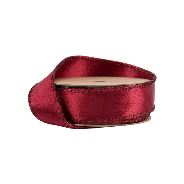 1" Wired Shimmer Satin | Wine with Wine Backing | 10 Yard Roll