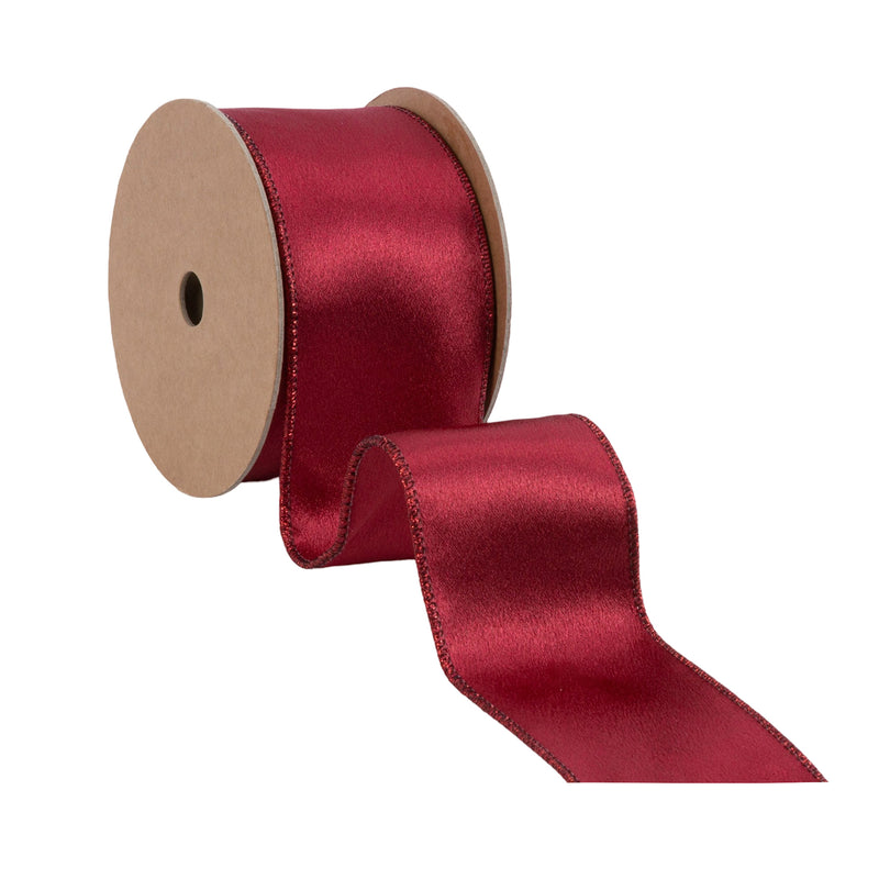 2 1/2" Wired Shimmer Satin | Wine with Wine Backing | 10 Yard Roll