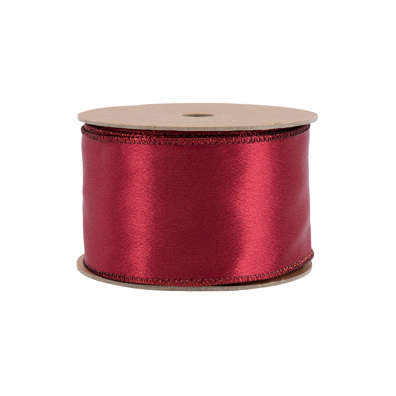 2 1/2" Wired Shimmer Satin | Wine with Wine Backing | 10 Yard Roll