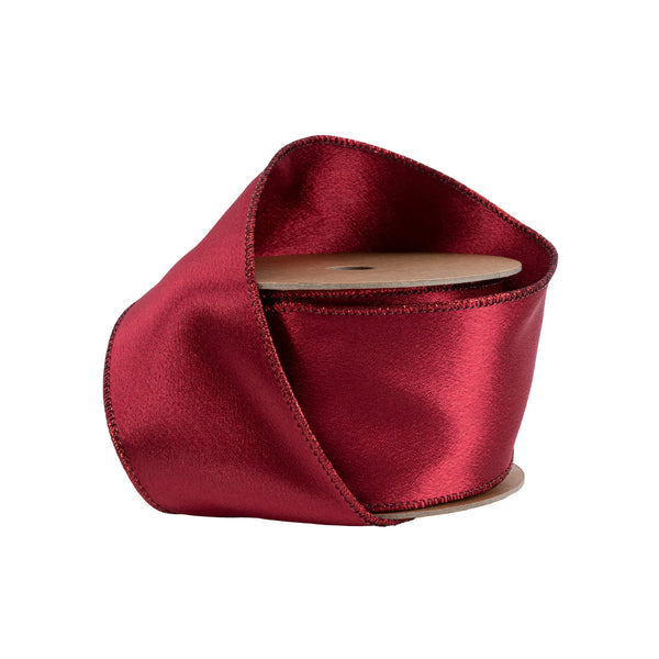 2 1/2" Wired Shimmer Satin | Wine with Wine Backing | 10 Yard Roll