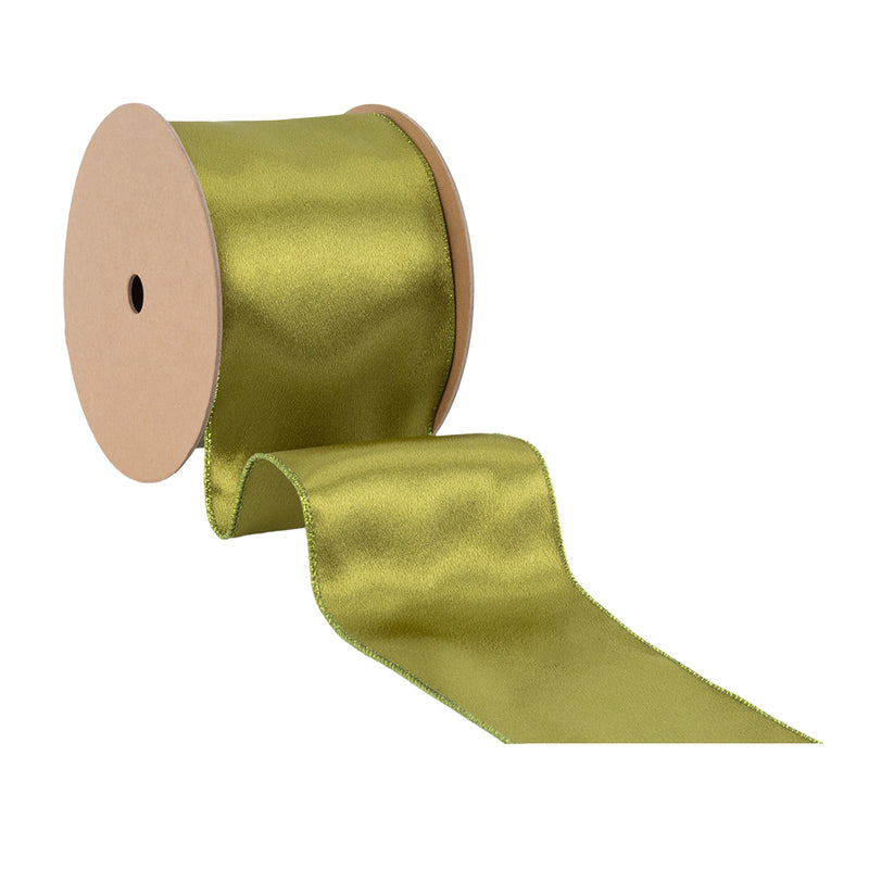 4" Wired Shimmer Satin | Moss with Moss Backing | 10 Yard Roll