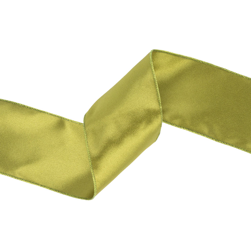 4" Wired Shimmer Satin | Moss with Moss Backing | 10 Yard Roll
