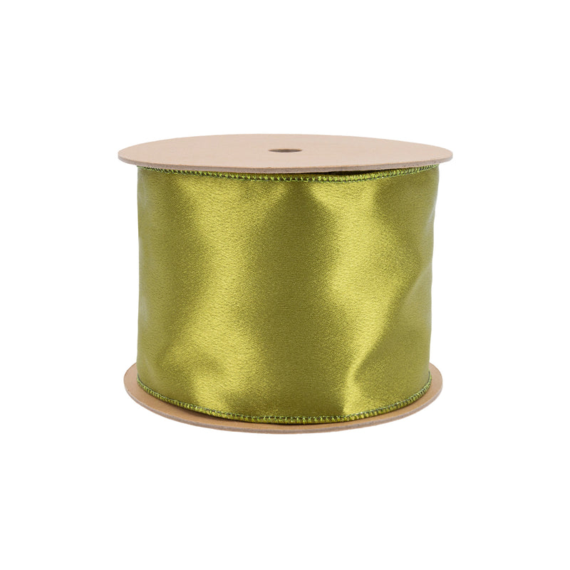 4" Wired Shimmer Satin | Moss with Moss Backing | 10 Yard Roll
