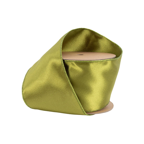 4" Wired Shimmer Satin | Moss with Moss Backing | 10 Yard Roll