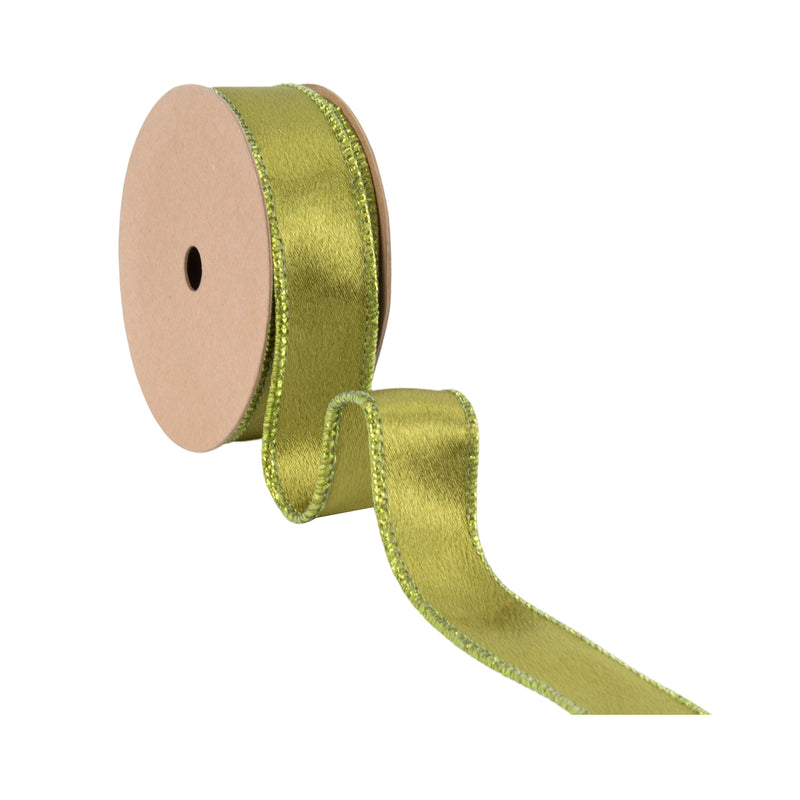 1" Wired Shimmer Satin | Moss with Moss Backing | 10 Yard Roll